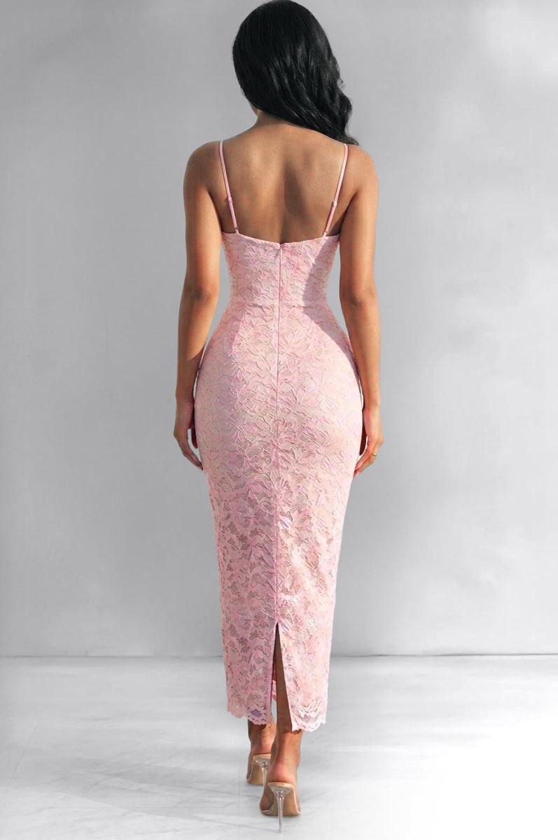 Baby Pink Lace Sweetheart Slit Dress – Hot Miami Styles