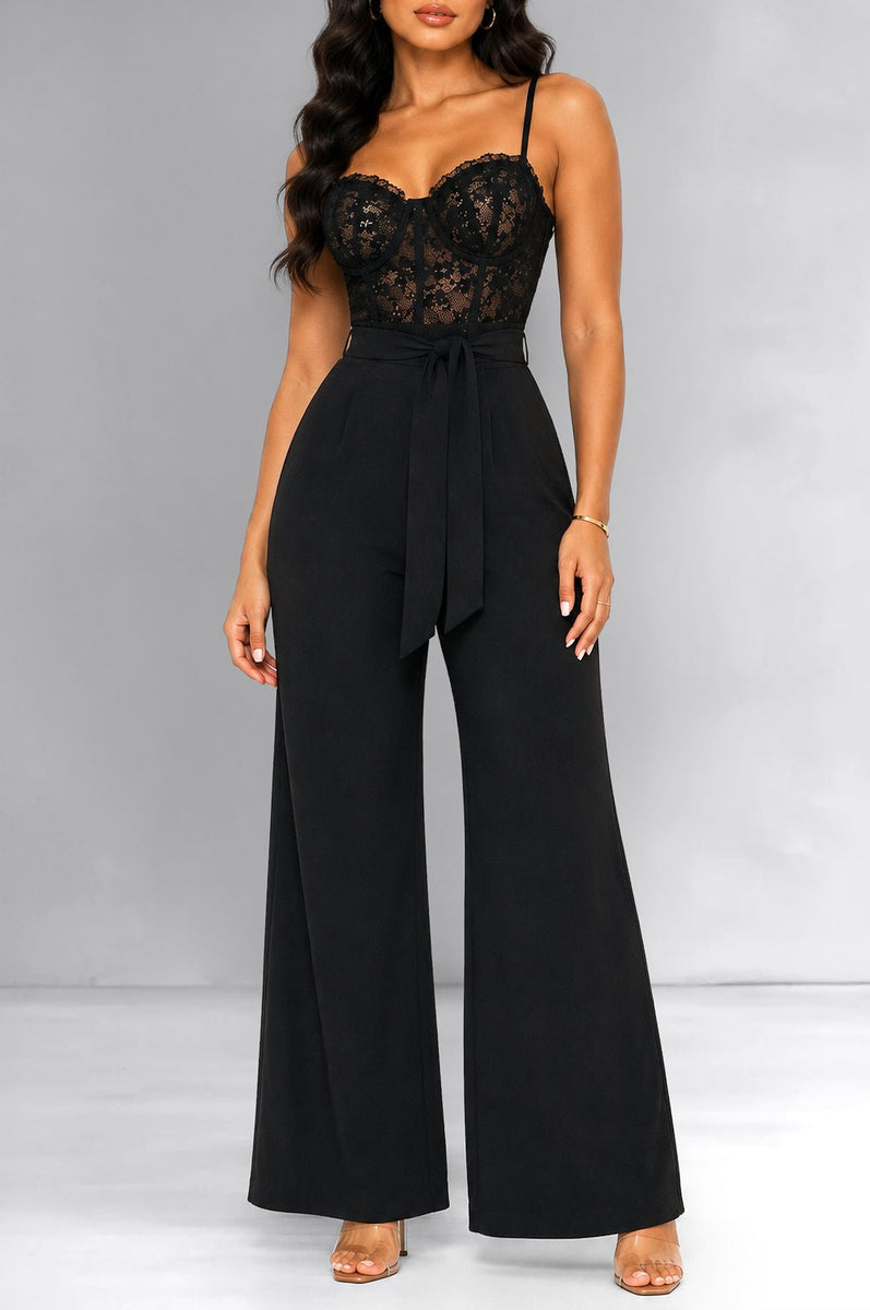 black lace wide leg jumpsuit