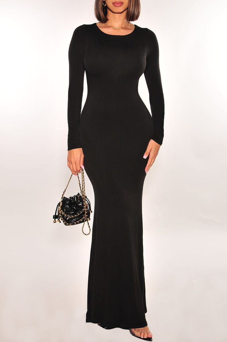 Black Long Sleeve Round Neck Mermaid Dress – Hot Miami Styles