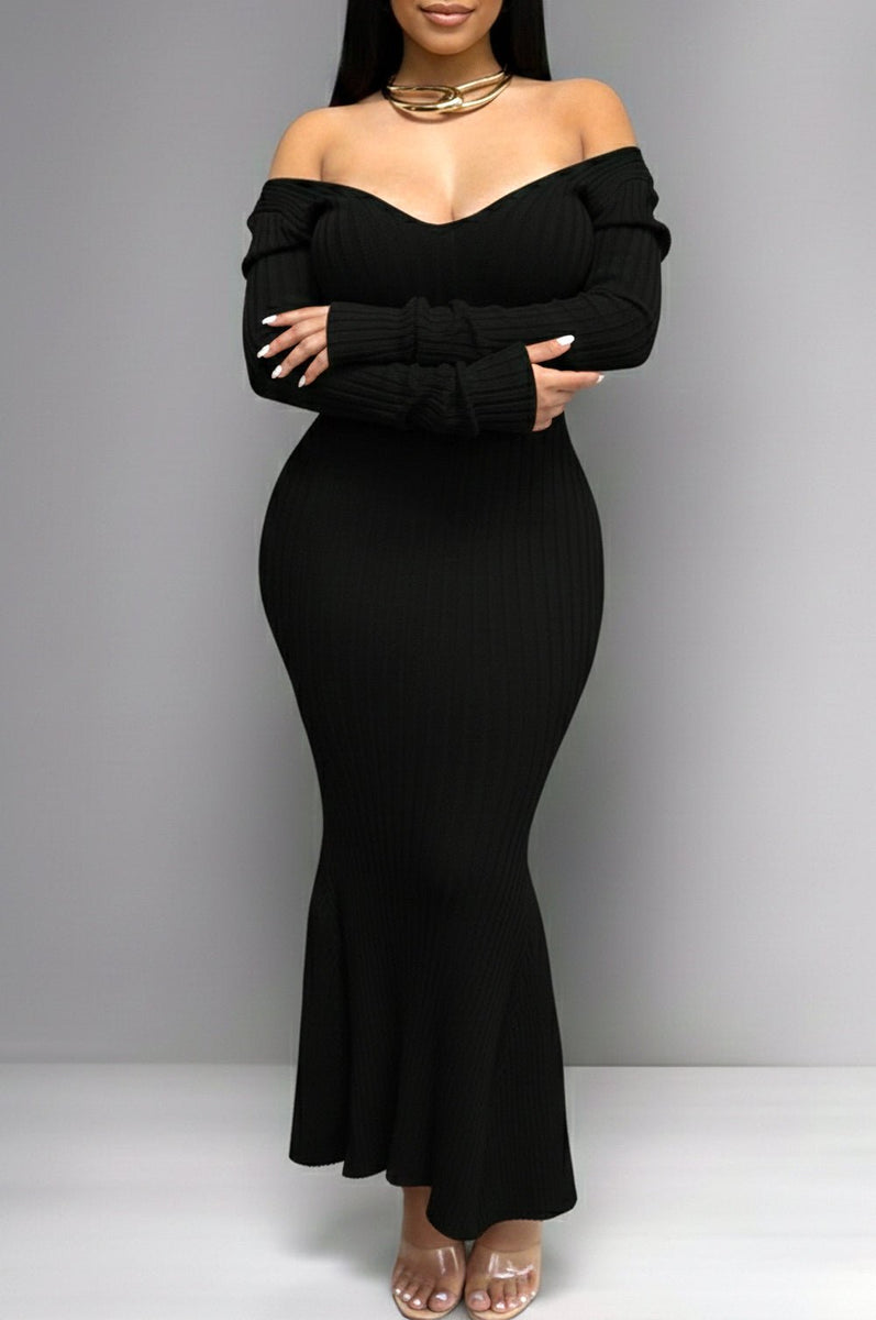 fitted lace wedding dress Keeping It Black Mermaid Dress – Delanae Boutique main image 0