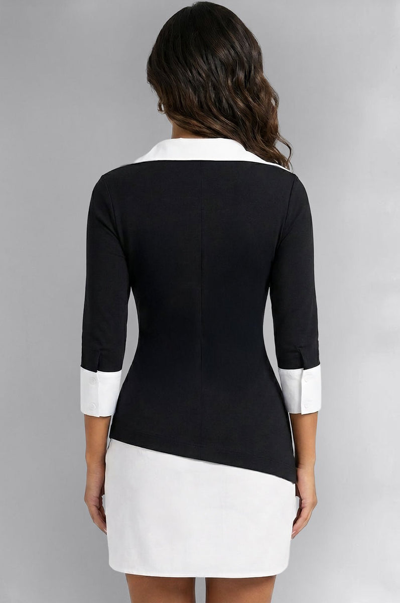 Black White Contrast Asymmetrical Shoulder Mini Dress – Hot Miami Styles
