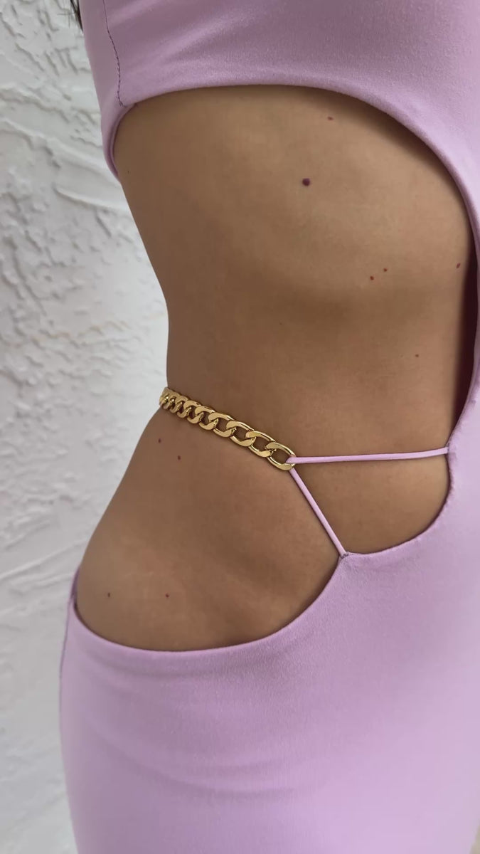 Lilac Sleeveless Gold Chain Cut Out Midi Dress – Hot Miami Styles