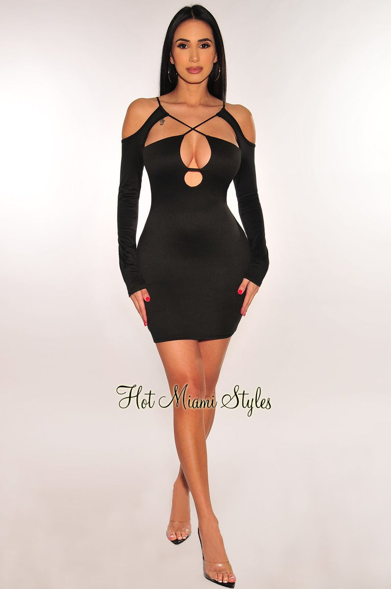 THE MYSTYLEMODE BLACK SATIN CRISS CROSS BACK MINI SLIP DRESS