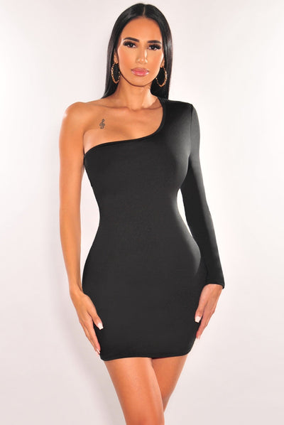 Black One Sleeve Cut Out Back Mini Dress - Hot Miami Styles