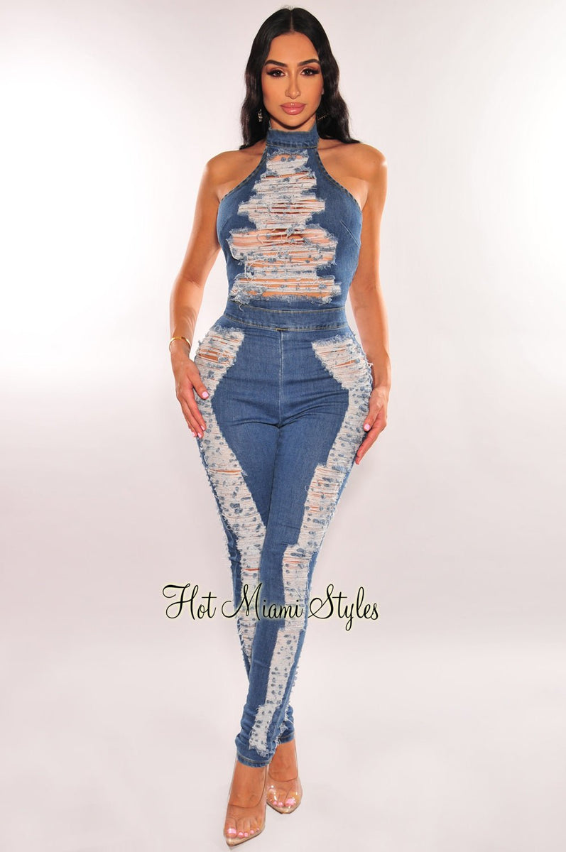 Destroyed 2024 denim jumpsuit