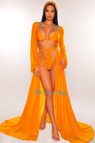 Dijon Sheer Mesh Belted Cover Up - Hot Miami Styles
