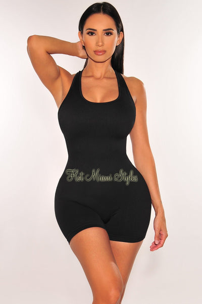 HMS Fit: Black Sleeveless Round Neck Snatched Romper - Hot Miami Styles