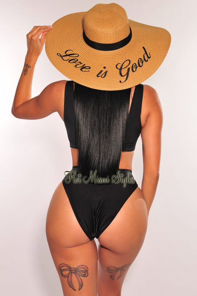Mocha Straw Embroidered “Love Is Good” Floppy Hat - Hot Miami Styles