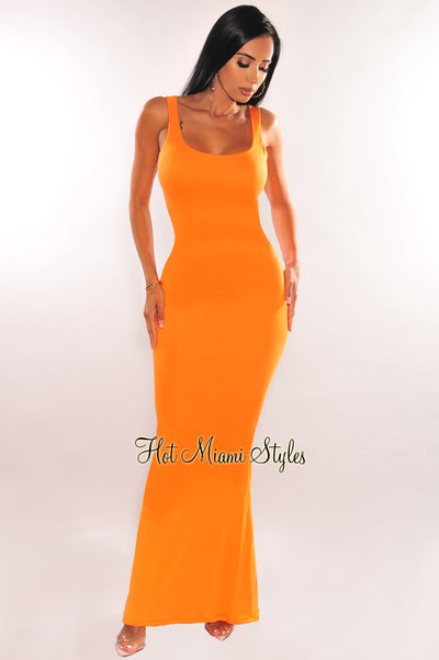 Orange Sleeveless Cut Out Back Maxi Dress - Hot Miami Styles