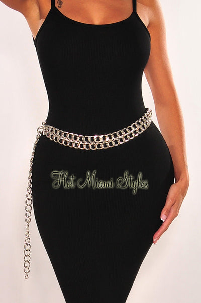 Silver Metal Layered Chain Belt - Hot Miami Styles