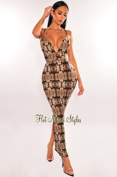 Snake Print Spaghetti Strap Sweetheart Maxi Dress - Hot Miami Styles