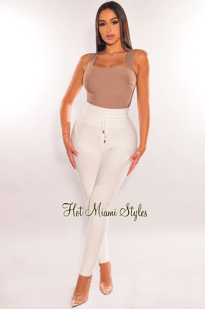 WAIST SNATCHED: White Bandage High Waist Belted Pants - Hot Miami Styles