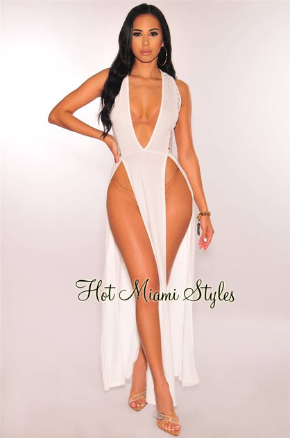 Taupe Metallic Ribbed Knit Halter Skirt Two Piece Set – Hot Miami
