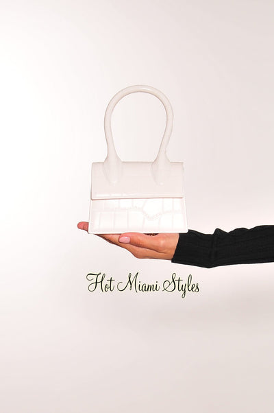White Crocodile Style Small Bag with Handle Cross Body - Hot Miami Styles