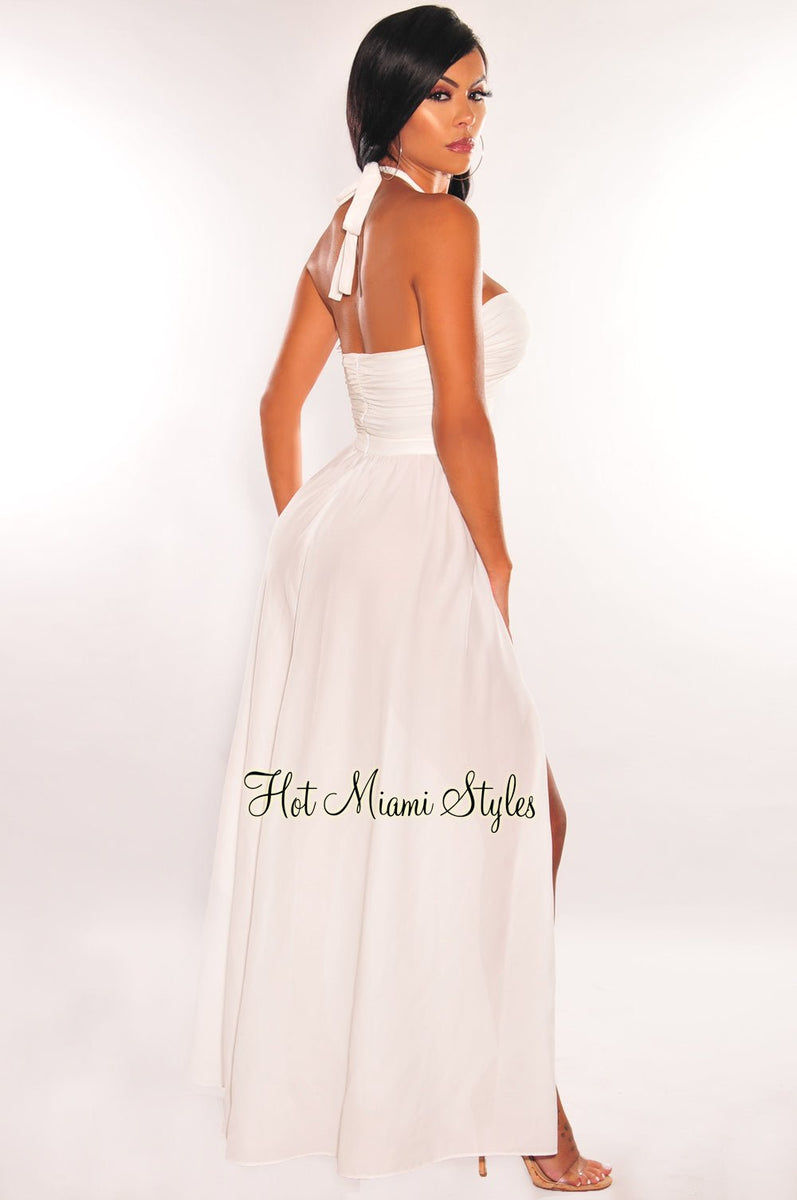 White High Low Halter Dress