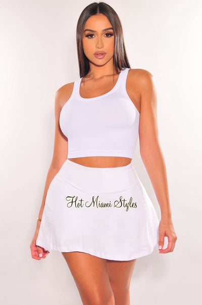 White High Waist Pleated Skort - Hot Miami Styles