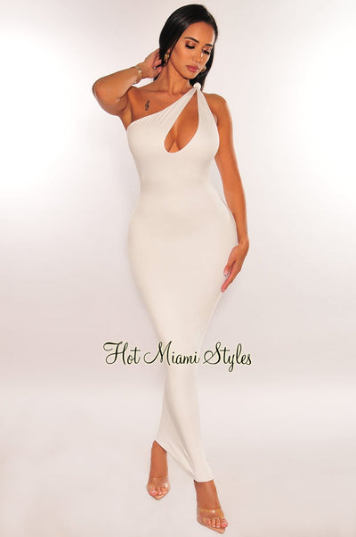 White One Shoulder Knotted Sleeveless Cut Out Midi Dress - Hot Miami Styles