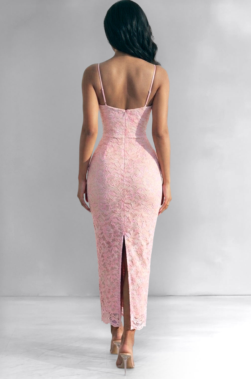 Baby Pink Lace Sweetheart Slit Dress Hot Miami Styles Baby Pink Lace Sweetheart Slit Dress Hot Miami Styles