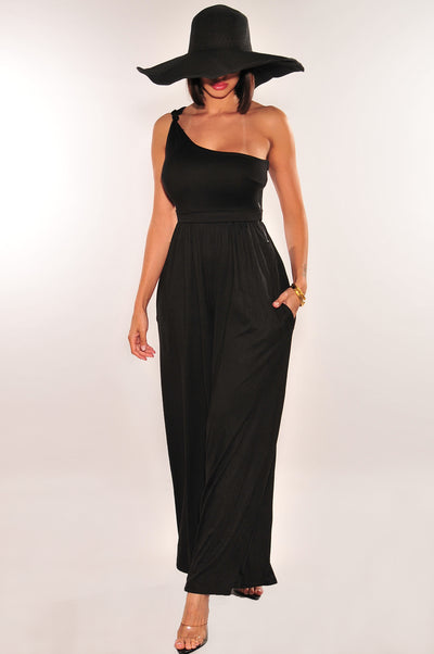 Black One Shoulder Sleeveless Palazzo Jumpsuit