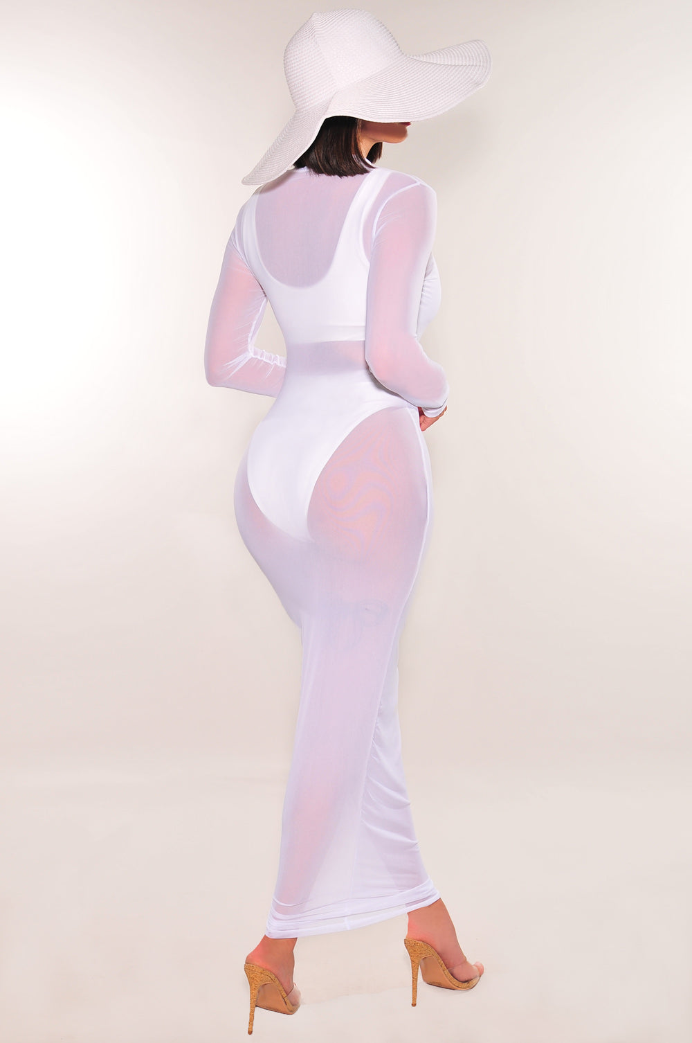 White Sheer Mesh Long Sleeve Cover Up Dress – Hot Miami Styles