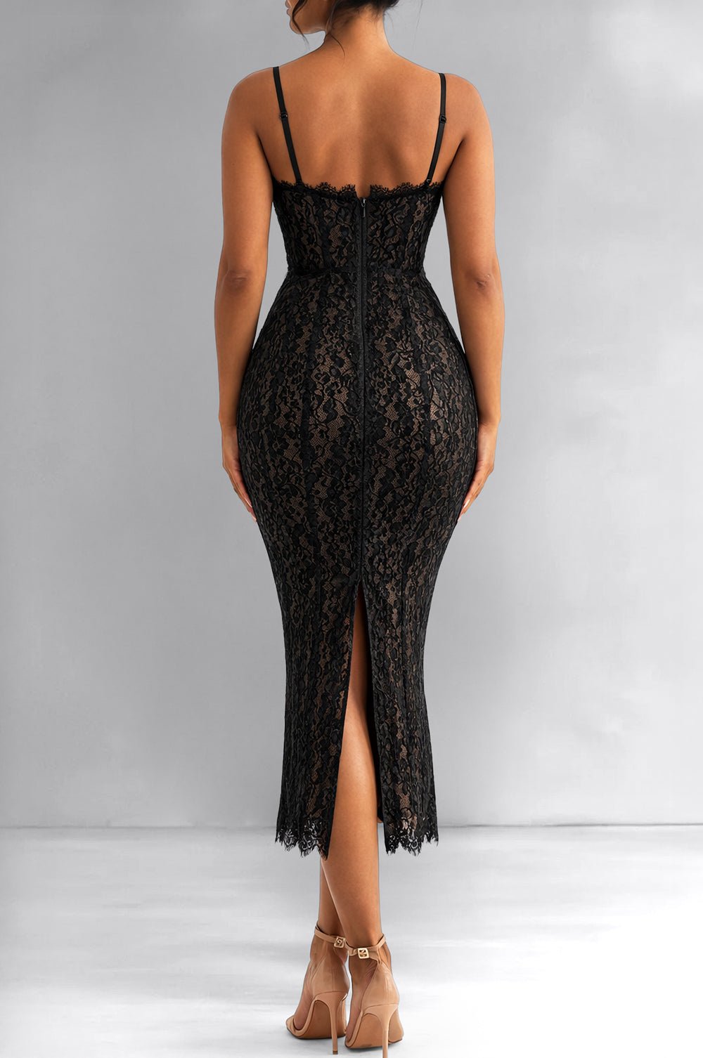 black corset midi dress Black Lace Padded Boned Underwire Corset Midi Dress Small