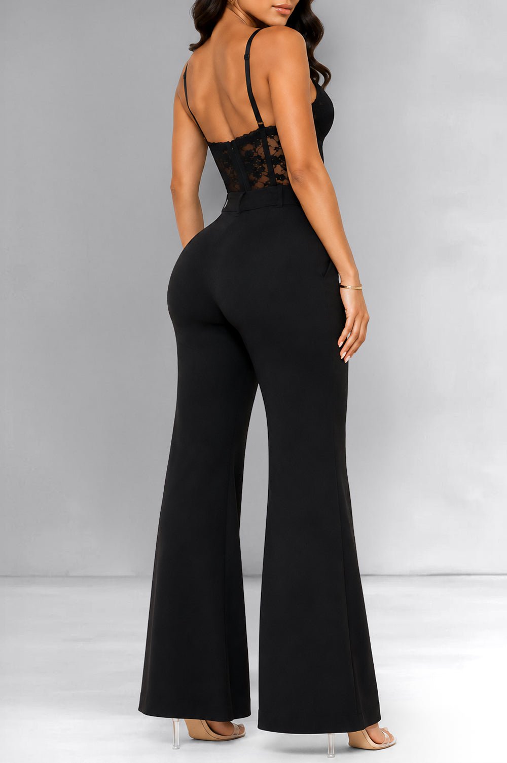Black Lace Sweetheart Wide Leg Jumpsuit – Hot Miami Styles
