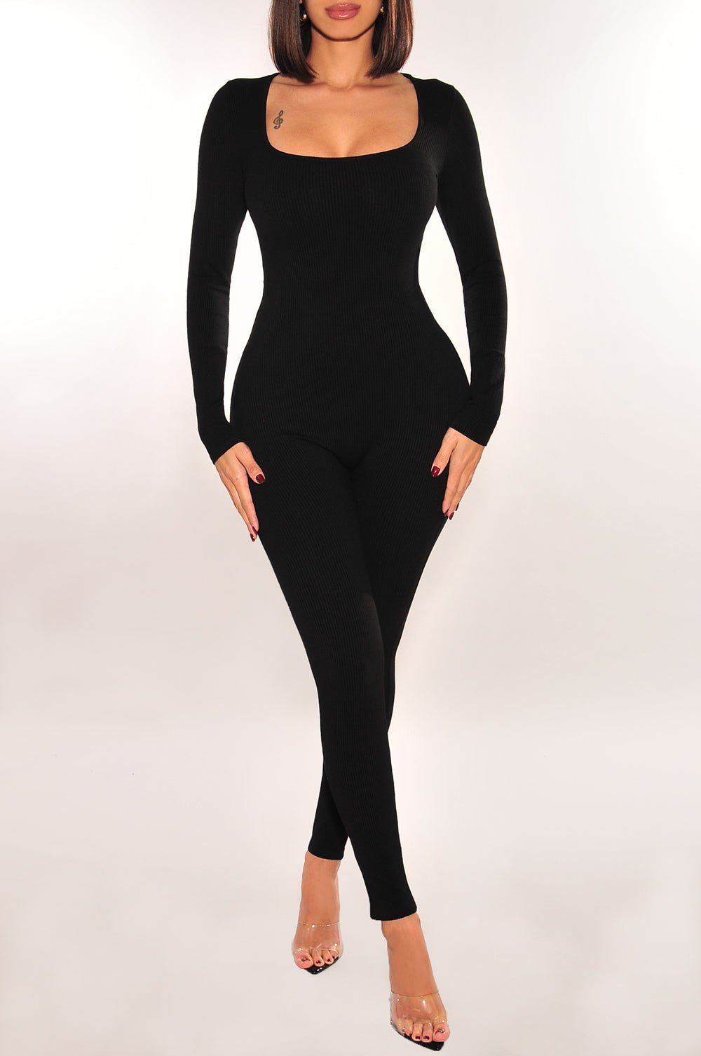 Black square neck jumpsuit online