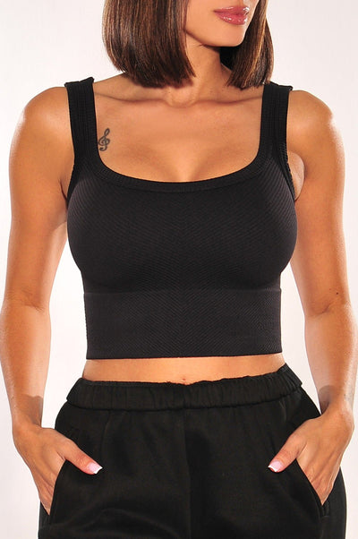 Black Seamless Ribbed Tank Top - Hot Miami Styles