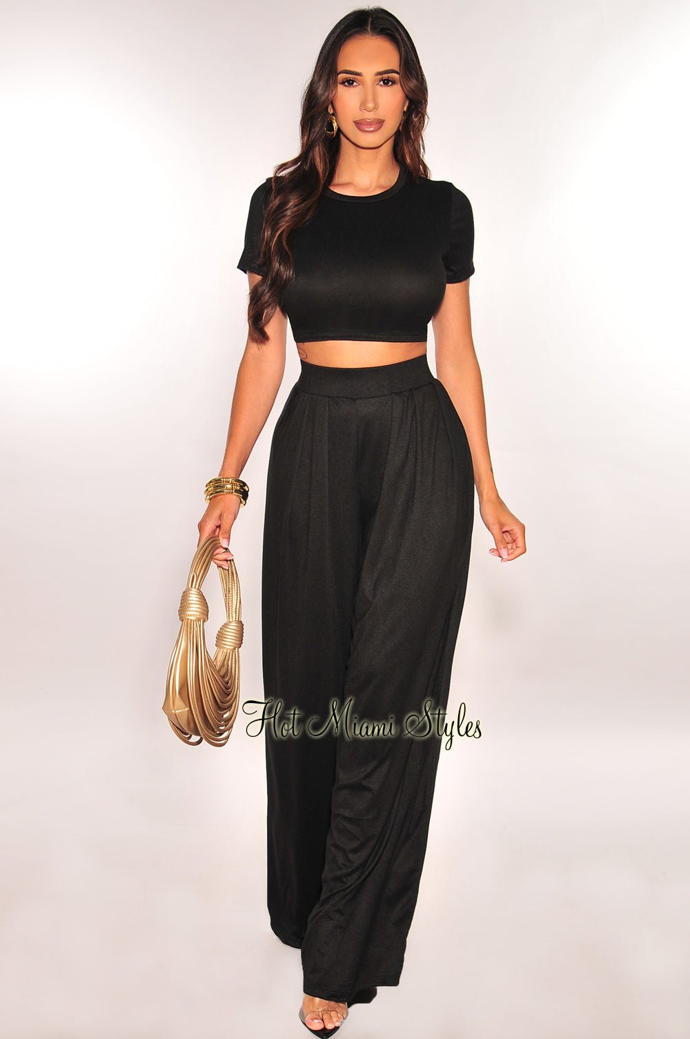 2 piece crop top and wide leg pants best sale