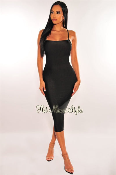 Black Silky Cut Out Back Slip Dress - Hot Miami Styles