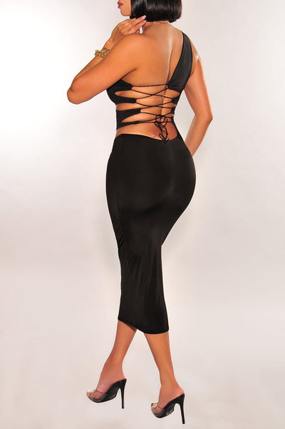 silky one shoulder dress Elianna One Shoulder Satin Maxi Dress