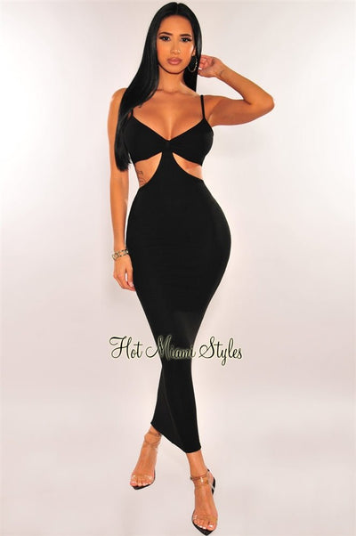 Black Spaghetti Straps Cut Out Maxi Dress - Hot Miami Styles