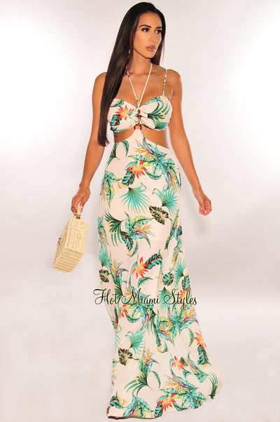 Blush Tropical Print Strappy Cut Out Maxi Dress - Hot Miami Styles