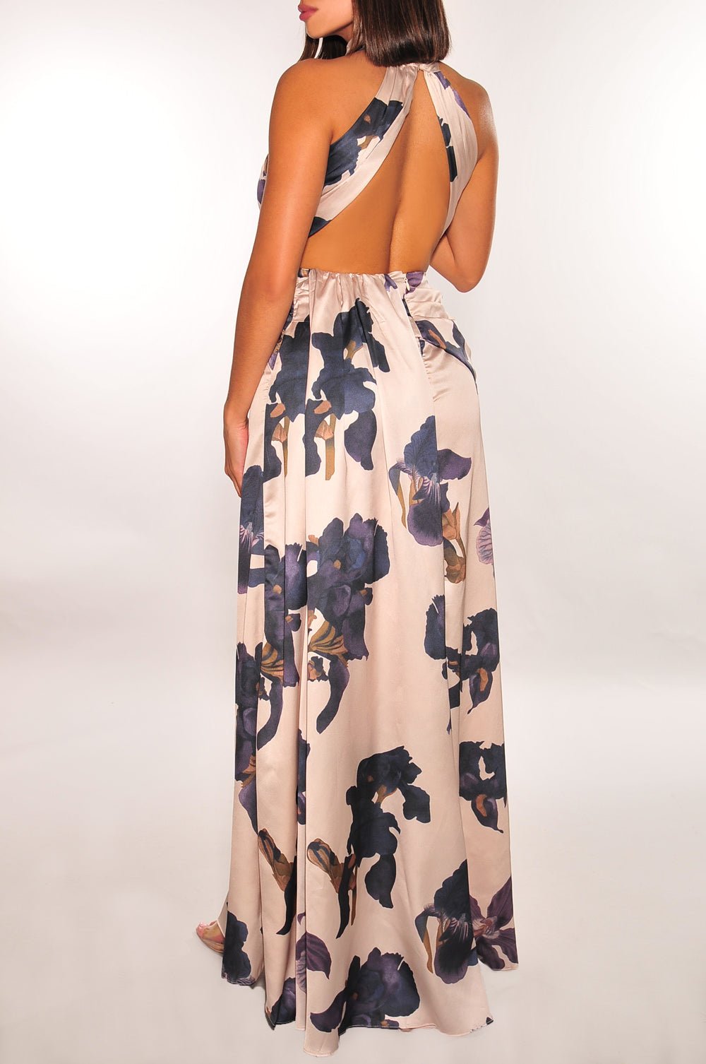 Floral print knotted cutout back maxi dress hotsell