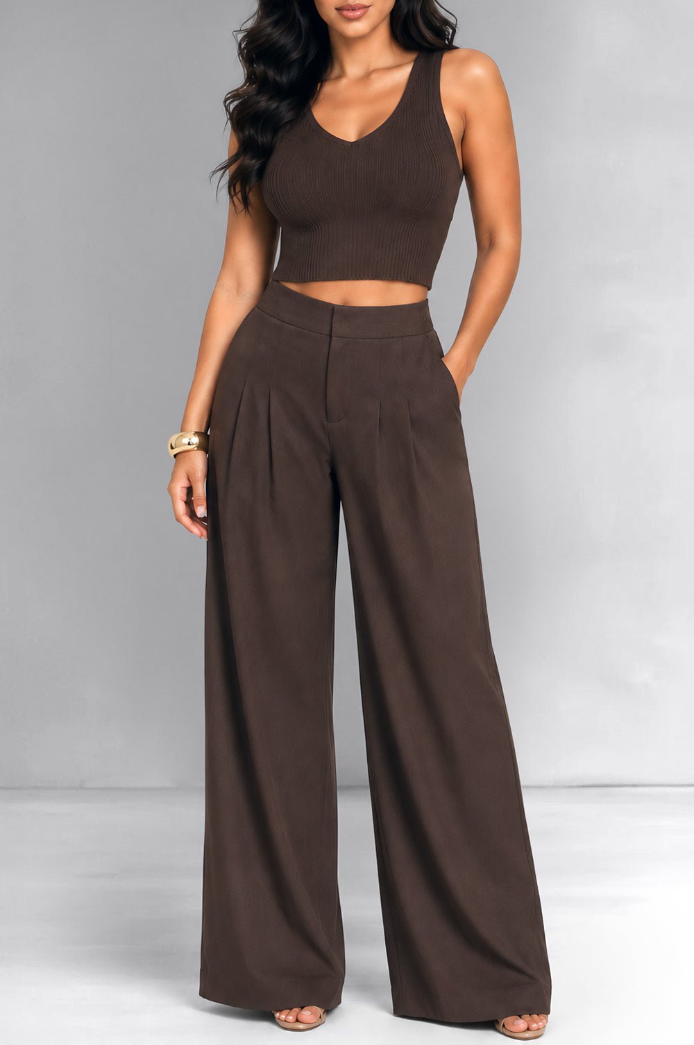 Chocolate Knit Cropped Linen Two Piece Pants Set – Hot Miami Styles