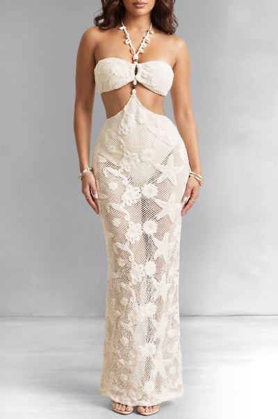 cute cut out dresses Bela White Cutout Maxi Dress, M