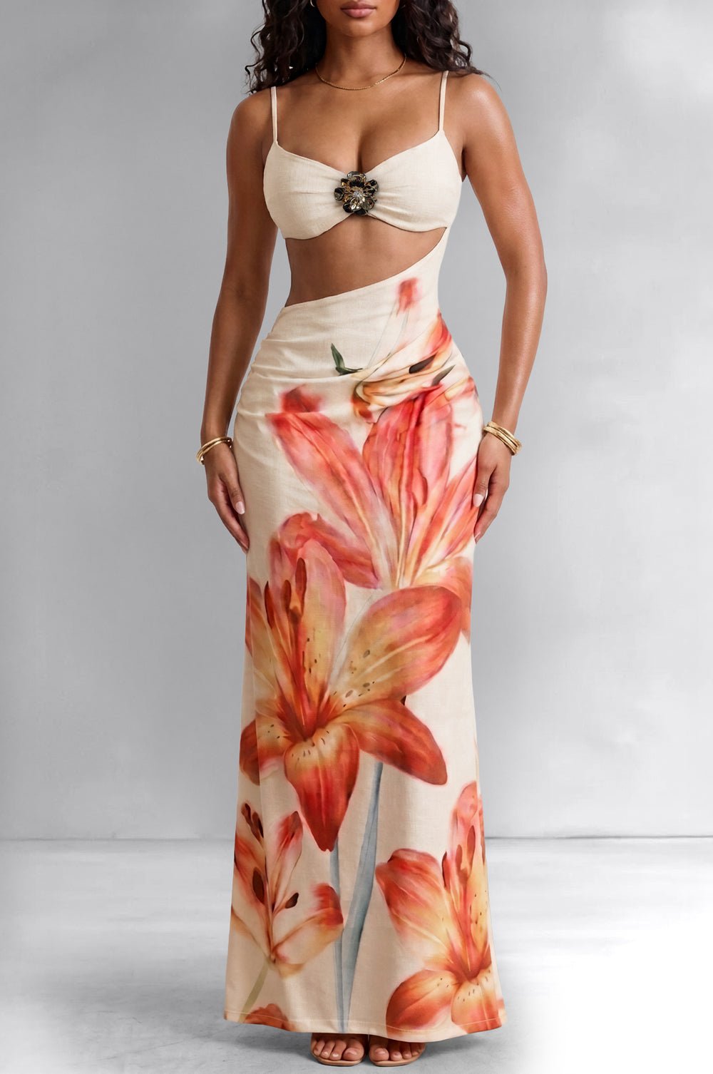 hot miami styles maxi dress Silver Sequins Tie Up Back Slit Maxi Dress
