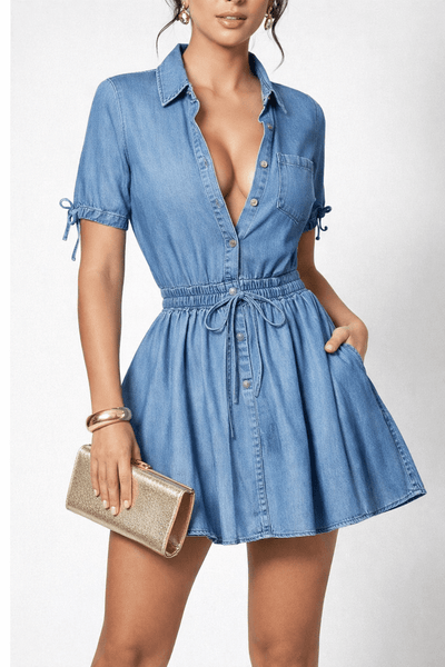 Denim Collared Waist Snatched Dress – Hot Miami Styles