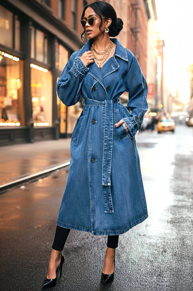 Denim Long Sleeve Collared Button Down Trench Coat – Hot Miami Styles