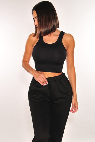 HMS ESSENTIAL: Black Ribbed Seamless Sleeveless Crop Top - Hot Miami Styles