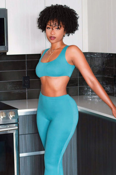 HMS Essential: Teal Crop Top High Waist Legging Two Piece Set - Hot Miami Styles