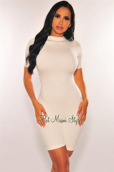 HMS Essential: White Perfect Fit Double Lined Short Sleeve Romper - Hot Miami Styles