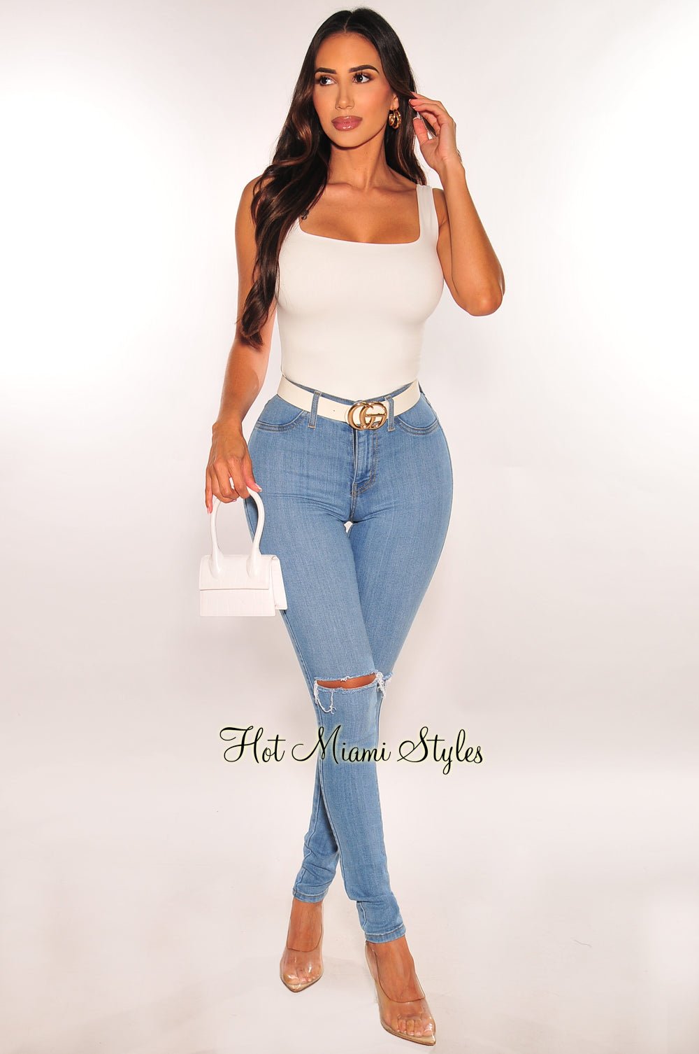 HMS Essential White Square Neck Top – Hot Miami Styles