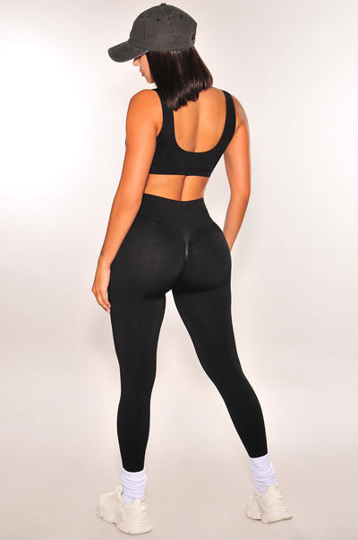 HMS Fit: Black High Waist Scrunch Butt Leggings - Hot Miami Styles