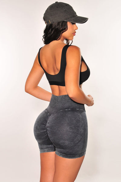 HMS Fit: Charcoal High Waist Scrunch Butt Shorts - Hot Miami Styles