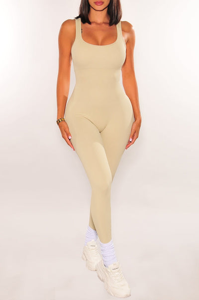 HMS Fit: Nude Seamless Ribbed Tank Padded Snatched Jumpsuit - Hot Miami Styles