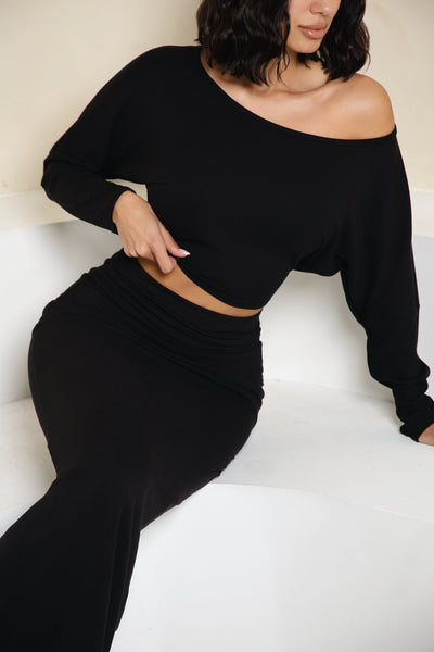 HMS Skins: Onyx Baby Rib Off Shoulder Long Sleeve Top - Hot Miami Styles