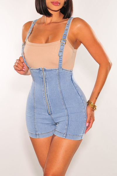 Light Denim Overall Shorts - Hot Miami Styles