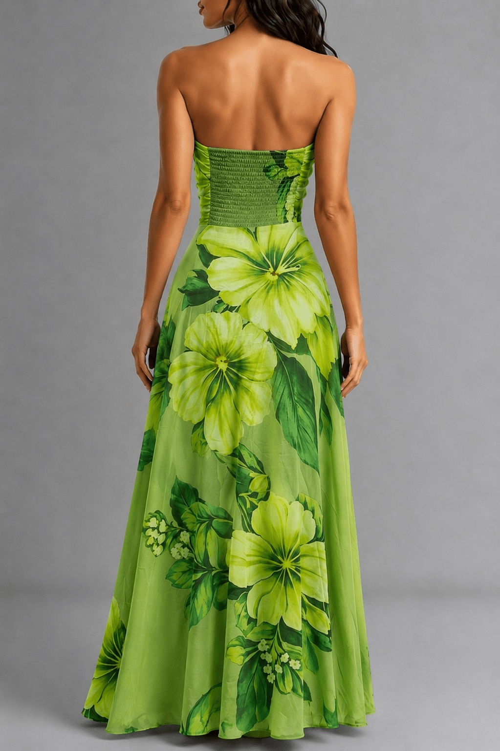 lime green strapless maxi dress Summer Neon Green Strapless Elegant Long Dress As shown-2XL