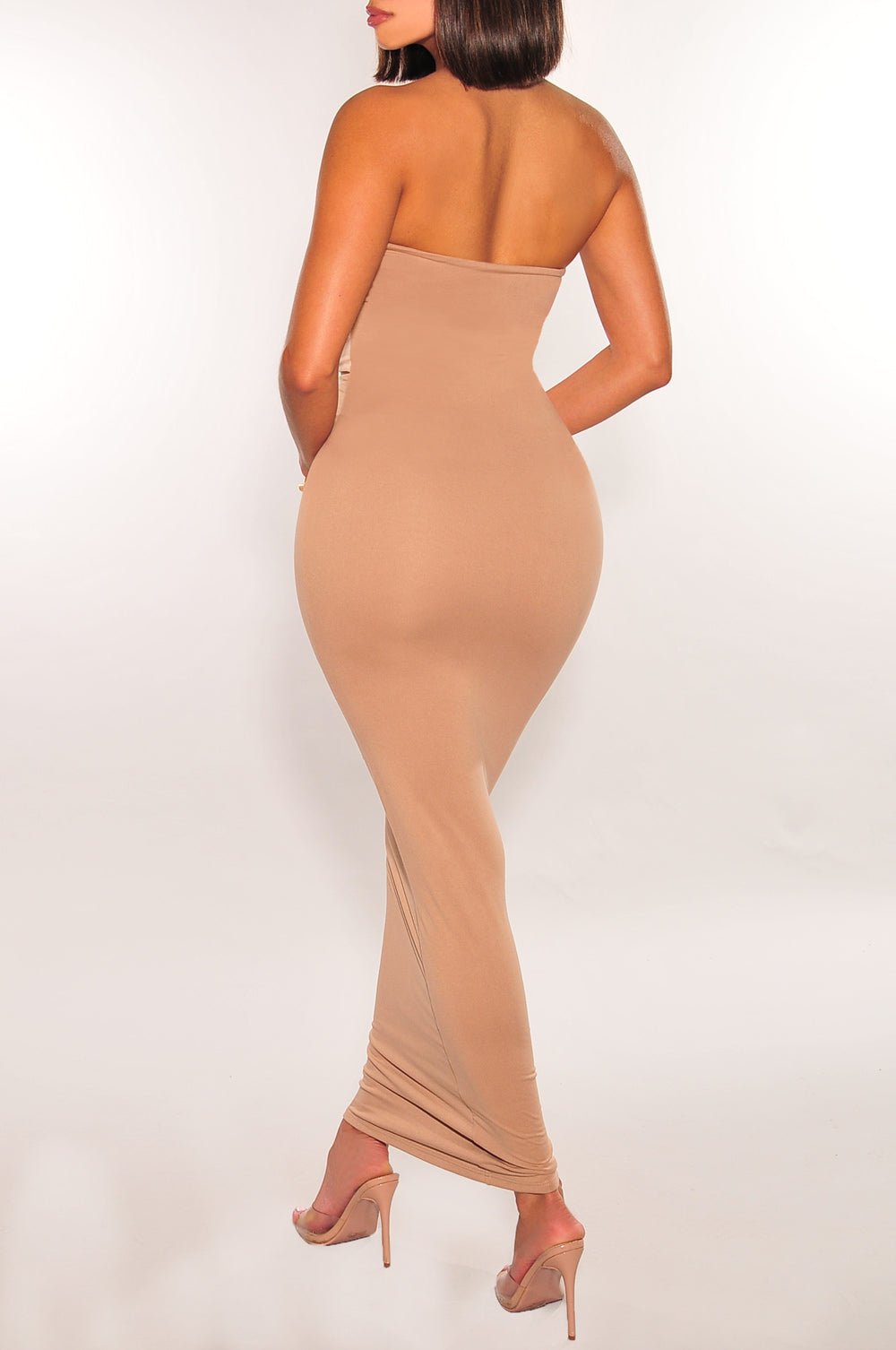 Mocha Two Toned Cut Out Strapless Dress Small